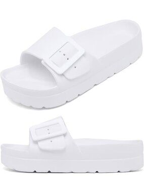 Comfortable Women's Platform Sandals with Arch Support, Adjustable Buckle